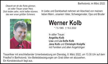 Traueranzeige von Werner Kolb von Gmünder Tagespost