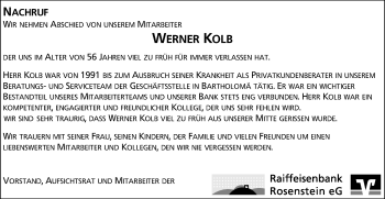 Traueranzeige von Werner Kolb von Gmünder Tagespost