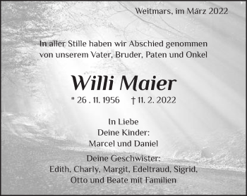 Traueranzeige von Willi Maier von Gmünder Tagespost