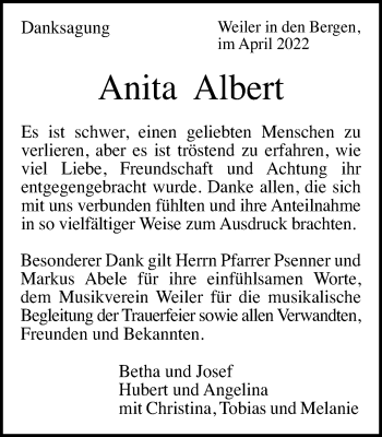 Traueranzeige von Anita Albert von Gmünder Tagespost