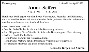 Traueranzeige von Anna Seifert