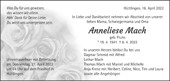 Traueranzeige von Anneliese Mach von Schwäbische Post