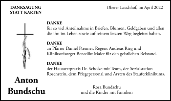 Traueranzeige von Anton Bundschu von Gmünder Tagespost