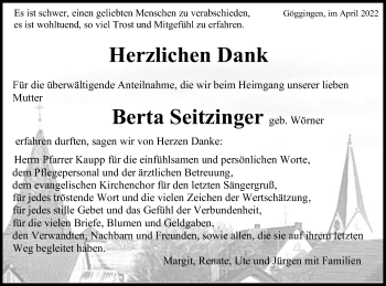 Traueranzeige von Berta Seitzinger