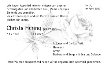 Traueranzeige von Christa Hering von Gmünder Tagespost