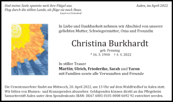 Traueranzeige von Christina Burkhardt von Schwäbische Post
