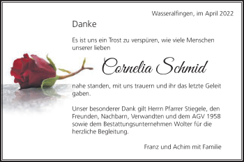 Traueranzeige von Cornelia Schmid von Schwäbische Post
