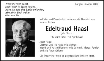 Traueranzeige von Edeltraud Haasl von Gmünder Tagespost