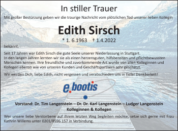 Traueranzeige von Edith Sirsch von Schwäbische Post