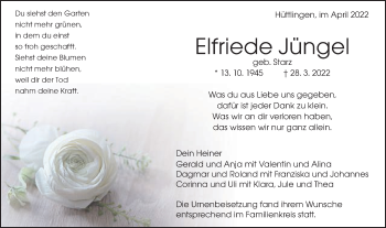 Traueranzeige von Elfriede Jüngel von Schwäbische Post