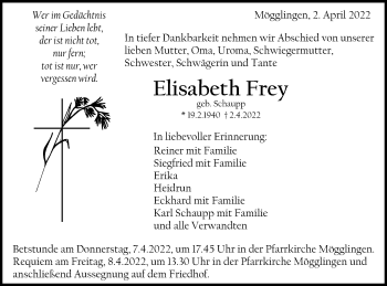 Traueranzeige von Elisabeth Frey von Gmünder Tagespost