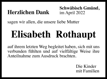 Traueranzeige von Elisabeth Rothaupt von Gmünder Tagespost