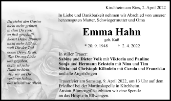 Traueranzeige von Emma Hahn von Schwäbische Post