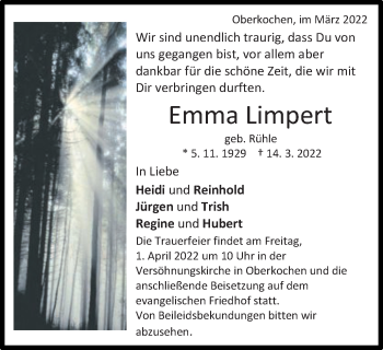 Traueranzeige von Emma Limpert von Amtsblatt_Oko