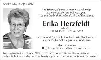Traueranzeige von Erika Herzfeldt von Schwäbische Post