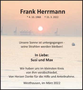 Traueranzeige von Frank Herrmann von Schwäbische Post