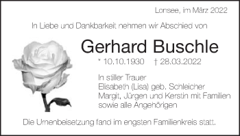 Traueranzeige von Gerhard Buschle von Gmünder Tagespost