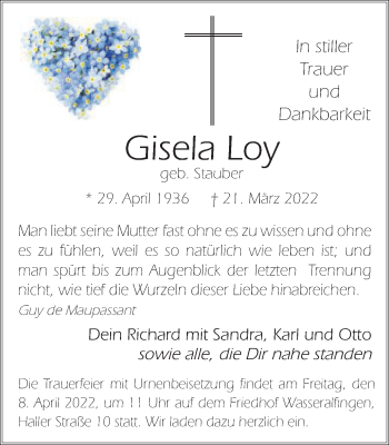 Traueranzeige von Gisela Loy von Schwäbische Post