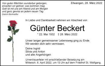 Traueranzeige von Günter Beckert von Schwäbische Post