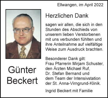 Traueranzeige von Günter Beckert von Schwäbische Post