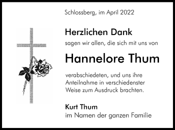 Traueranzeige von Hannelore Thum von Bopfinger Stadtanzeiger