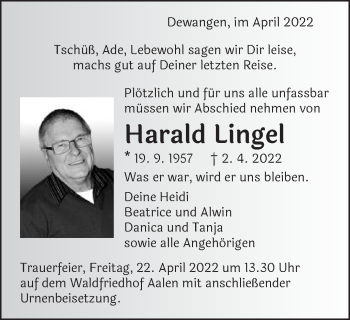 Traueranzeige von Harald Lingel von Schwäbische Post