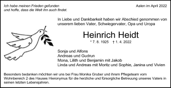 Traueranzeige von Heinrich Heidt von Schwäbische Post