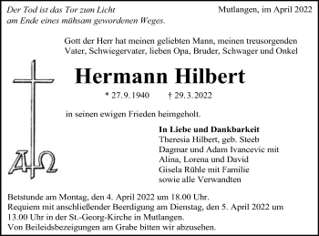 Traueranzeige von Hermann Hilbert von Gmünder Tagespost