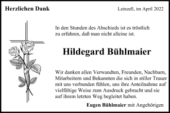 Traueranzeige von Hildegard Bühlmaier von Gmünder Tagespost