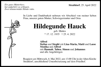 Traueranzeige von Hildegunde Hauck von Gmünder Tagespost