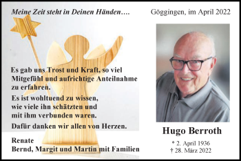 Traueranzeige von Hugo Berroth