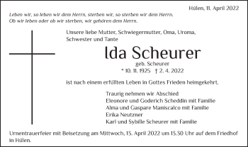 Traueranzeige von Ida Scheurer von Schwäbische Post