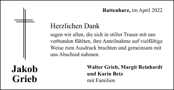 Traueranzeige von Jakob Grieb von Gmünder Tagespost