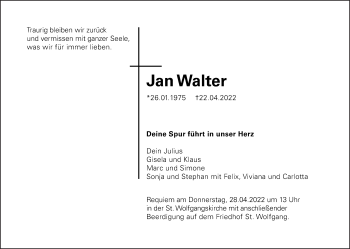 Traueranzeige von Jan Walter