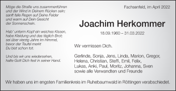 Traueranzeige von Joachim Herkommer von Schwäbische Post