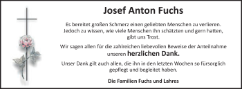 Traueranzeige von Josef Anton Fuchs von Schwäbische Post