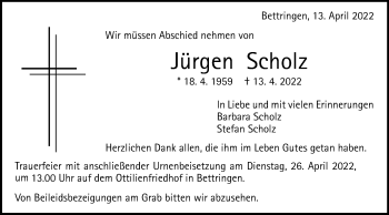 Traueranzeige von Jürgen Scholz von Gmünder Tagespost