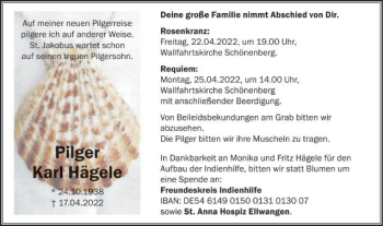 Traueranzeige von Karl Hägele von Schwäbische Post