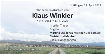 Traueranzeige von Klaus Winkler von Schwäbische Post