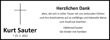 Traueranzeige von Kurt Sauter von Gmünder Tagespost