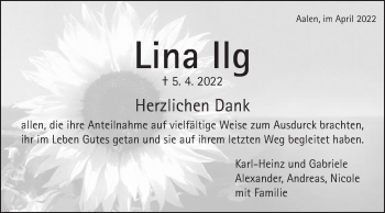 Traueranzeige von Lina Ilg von Schwäbische Post