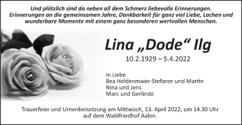 Traueranzeige von Lina Ilg von Schwäbische Post