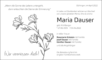 Traueranzeige von Maria Dauser von Schwäbische Post