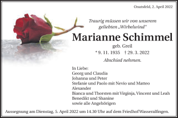 Traueranzeige von Marianne Schimmel von Schwäbische Post