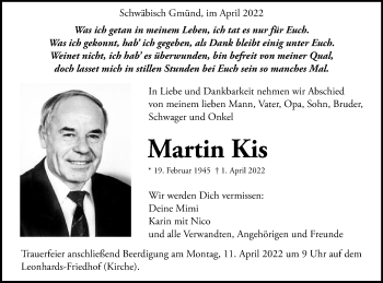 Traueranzeige von Martin Kis von Gmünder Tagespost