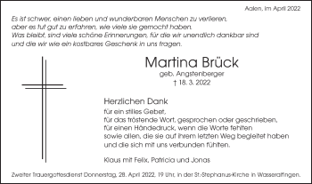 Traueranzeige von Martina Brück von Schwäbische Post