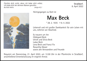 Traueranzeige von Max Beck von Gmünder Tagespost