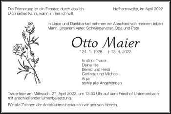 Traueranzeige von Otto Maier von Schwäbische Post
