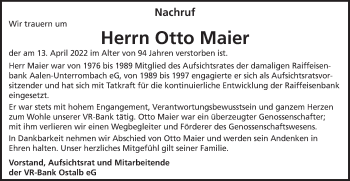 Traueranzeige von Otto Maier von Schwäbische Post