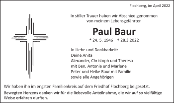 Traueranzeige von Paul Baur von Schwäbische Post